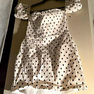 Off the shoulder polka dot mini dress